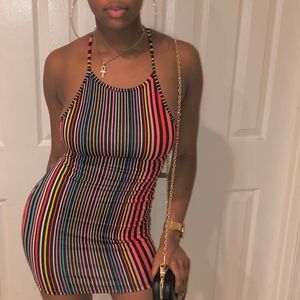 colorful pinstripe dress